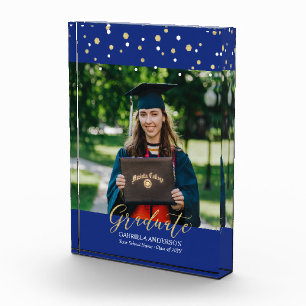 Bloc Photo Royal Blue & Gold Confetti Graduation Cadeau