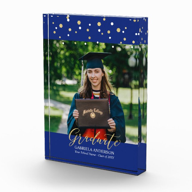 Bloc Photo Royal Blue & Gold Confetti Graduation Cadeau (Droite)