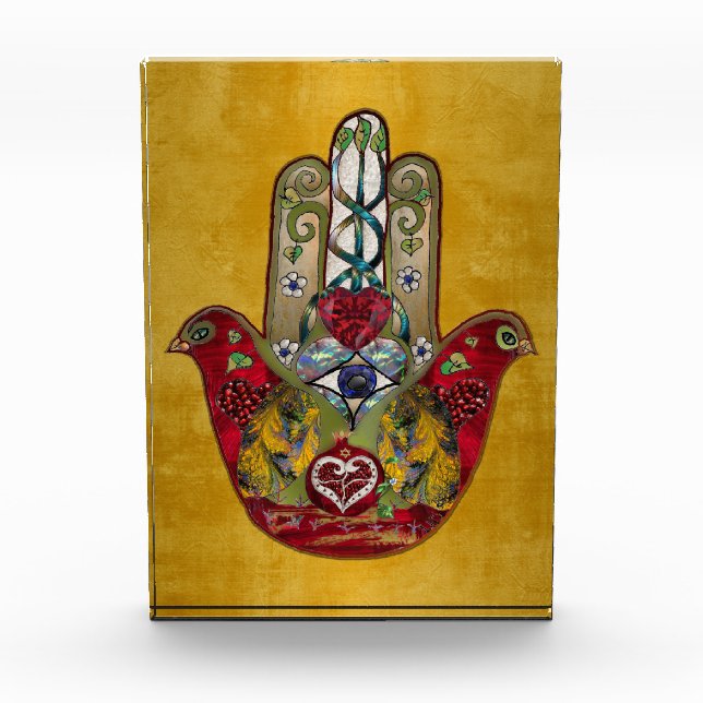 Bloc Photo Ruby Pomegranate Heart Red Bird Hamsa (Devant)