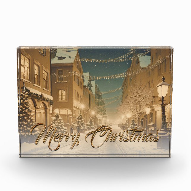 Bloc Photo Rues de Noël couvertes de neige dans un centre-vil (Devant)