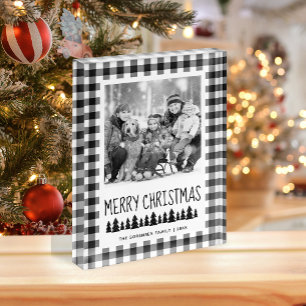 Bloc Photo Rustique Noël à carreaux buffle noir et blanc