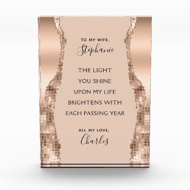 Bloc Photo Saint-Valentin Rose romantique or poème romantique (Devant)