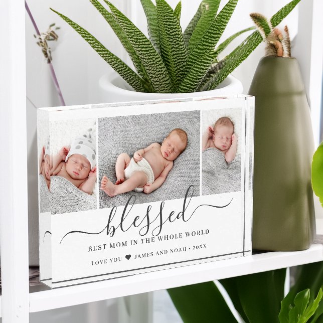 Bloc Photo Script pour la fête des mères Meilleure maman béni (Mother's Day Script Blessed Best Mom Ever Photo Block)