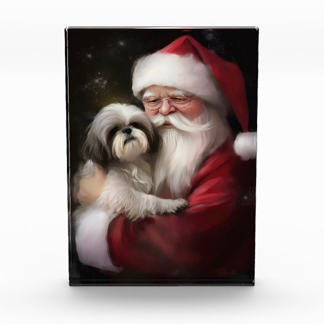 Bloc Photo Shih Tzu Avec Noël Festif Du Père Noël (Devant)