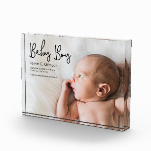 Bloc Photo Simple Baby Boy faire-part Script moderne