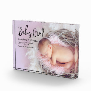 Bloc Photo Simple Baby Girl faire-part Script moderne