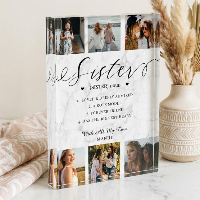 Bloc Photo Sister Dictionary Définition Photo Collage Marbre (Gift for Sister Definition Collage Marble Keepsake Photo Block)