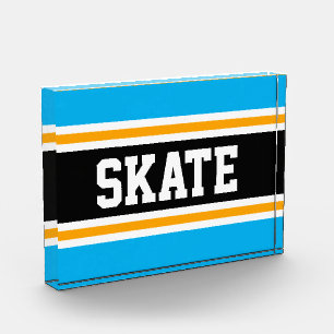 Bloc Photo SKATE Fun Athlétique Bleu Ciel Noir Orange Rayures