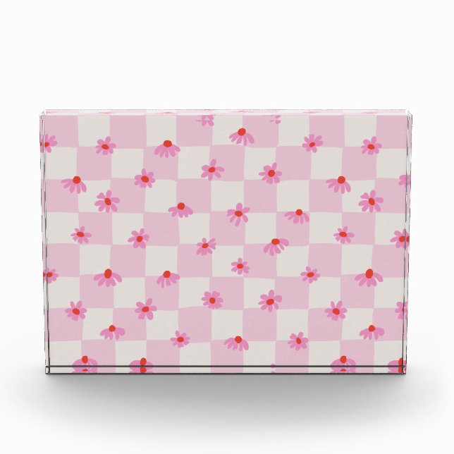 Bloc Photo Soft Pink Daisy Checkerboard Floral Pattern (Devant)