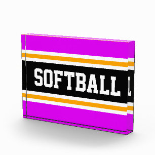 Bloc Photo SOFTBALL rose vif noir blanc rayures jaunes