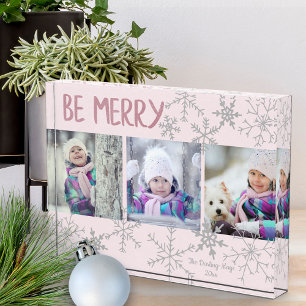 Bloc Photo Soyez Joyeux Pink & Silver Snowflakes Collage de v