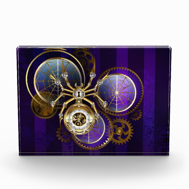 Bloc Photo Spider Steampunk sur Arrière - plan pourpre (Devant)