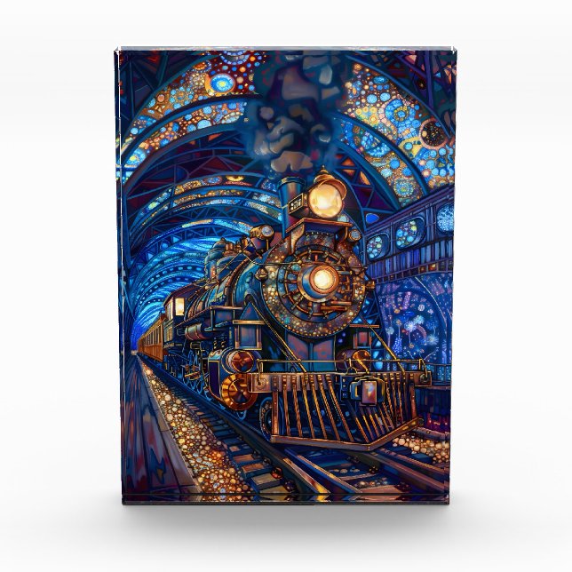 Bloc Photo Steampunk Train Loco Moteur Blue Faux Mosaic 065 (Devant)