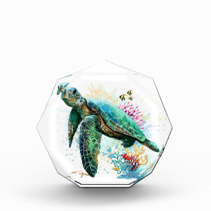 Bloc Photo Style d'aquarelle sous-marine de tortue marine