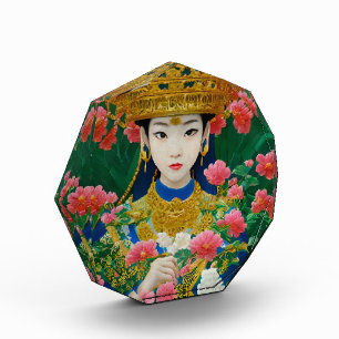 Bloc Photo Style vintage Asiatique Abstraite fille avec fleur