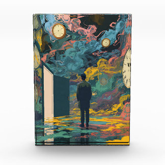 Bloc Photo Surreal Figure Room Swirling Clocks Smoke Wall Art