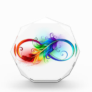 Bloc Photo Symbole d'infini avec plume arc-en-ciel