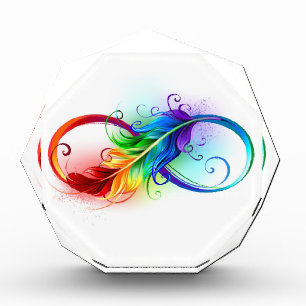 Bloc Photo Symbole d'infini avec plume arc-en-ciel