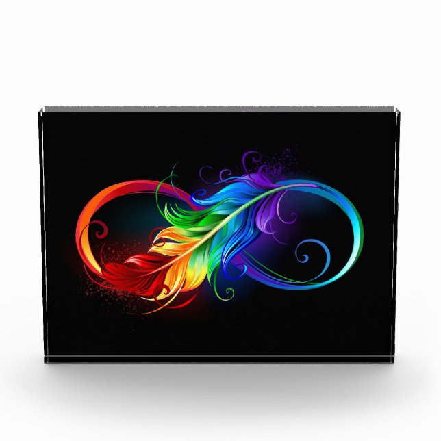 Bloc Photo Symbole d'infini avec plume arc-en-ciel (Devant)