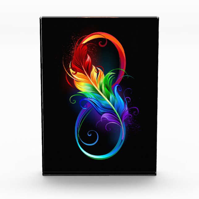 Bloc Photo Symbole d'infini avec plume arc-en-ciel (Devant)