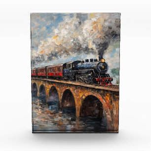 Bloc Photo Train à vapeur sur un pont - Peinture à l'huile