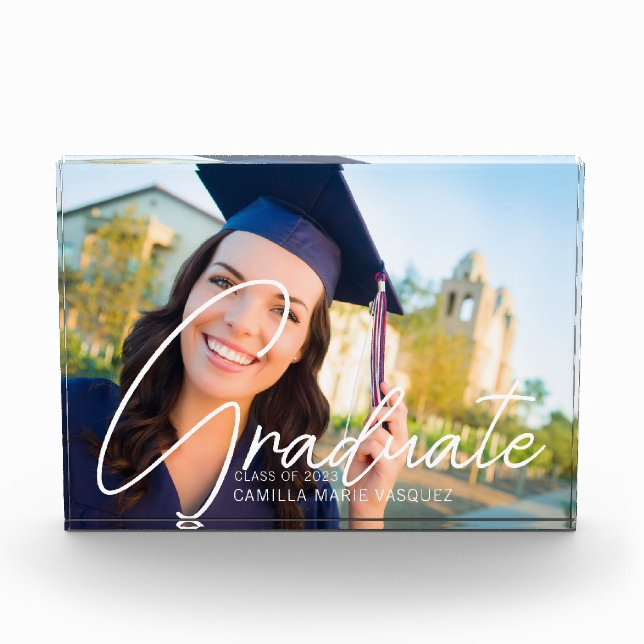Bloc Photo Trendy Graduate White Script Overlay Graduation (Devant)