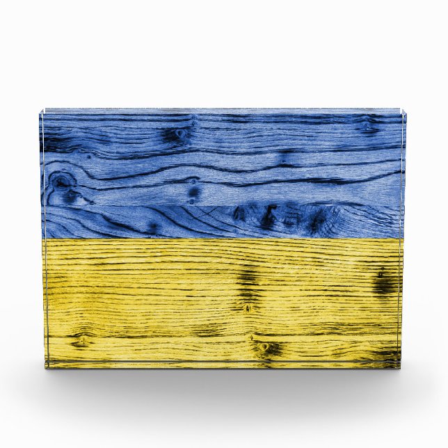 Bloc Photo Ukraine drapeau bleu jaune motif de texture de boi (Devant)