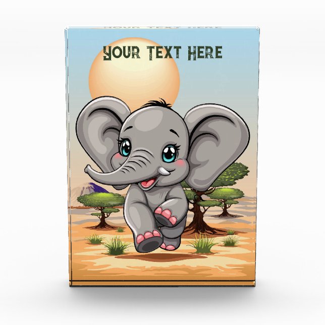 Bloc Photo Un bébé éléphant qui sonne heureux dans la savane  (Devant)
