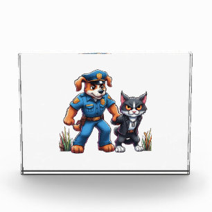 Bloc Photo un chien de police et un chat méchant - humour