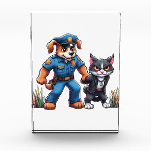 Bloc Photo un chien de police et un chat méchant - humour