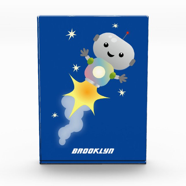Bloc Photo Un mignon robot volant dans l'espace dessin animé (Devant)