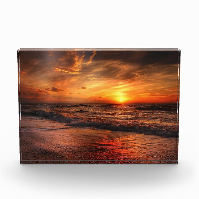 Bloc Photo Vagues océaniques au coucher du soleil (Devant)