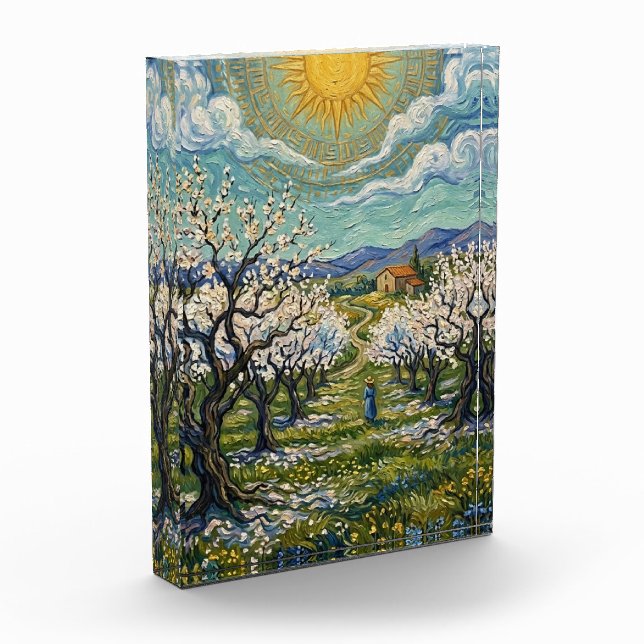 Bloc Photo Van Gogh Style Almond Orchard Sunlit Spring  (Gauche)