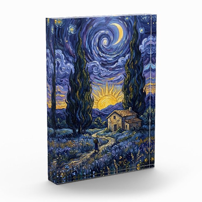 Bloc Photo Van Gogh Style Cypress Dusk Midnight Starry Night  (Gauche)