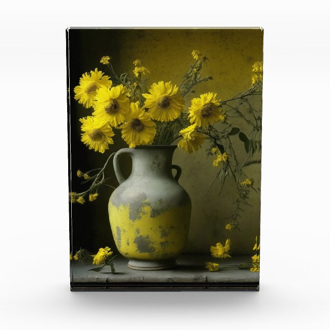 Bloc Photo Vase antique de fleurs jaunes (Devant)