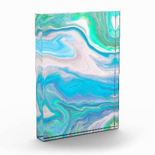 Bloc Photo Verre de mer Bleu et Marbre vert Fluide Art