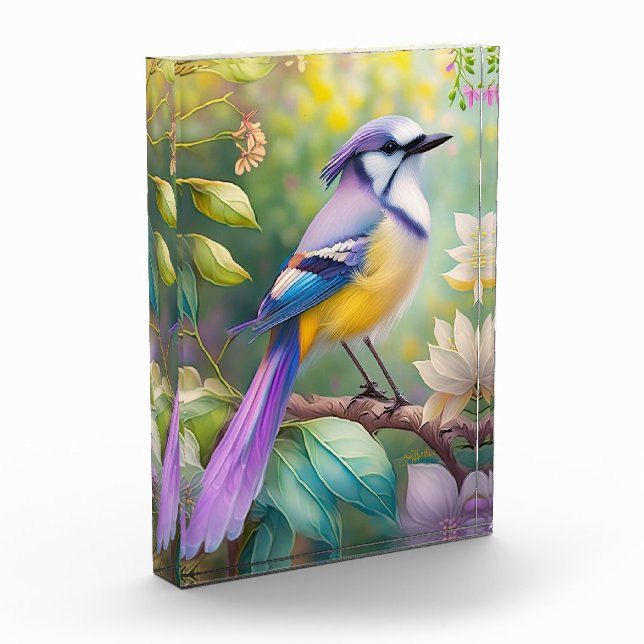 Bloc Photo Violet Tufted Jay Imaginaire Bird (Gauche)