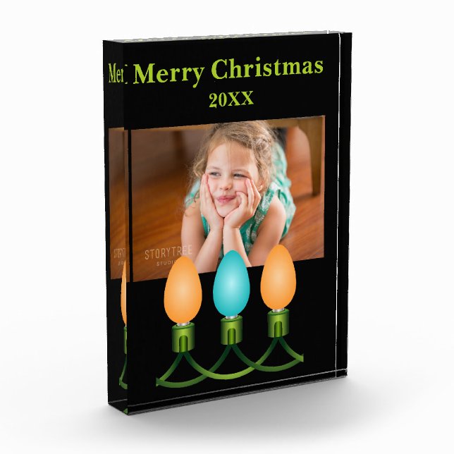 Bloc Photo Voyants de Noël Trio Orange et Bleu Personnalisé (Gauche)