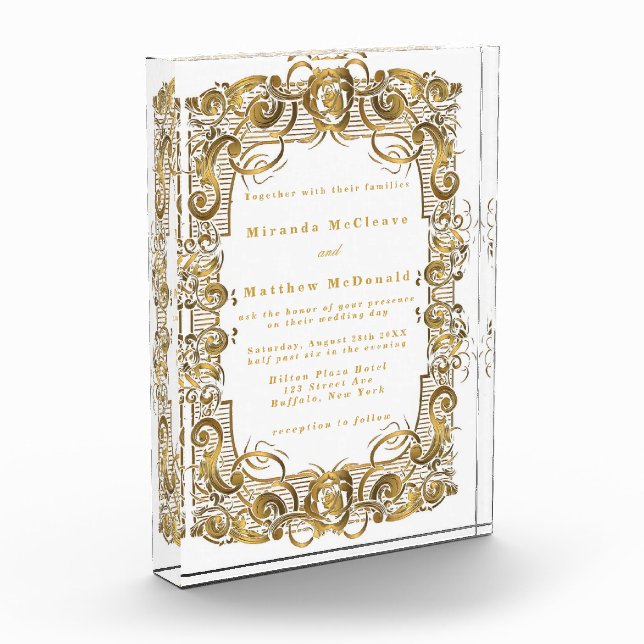 Bloc Photo White Gold Ornament Keepsaké Mariage Invitation (Gauche)