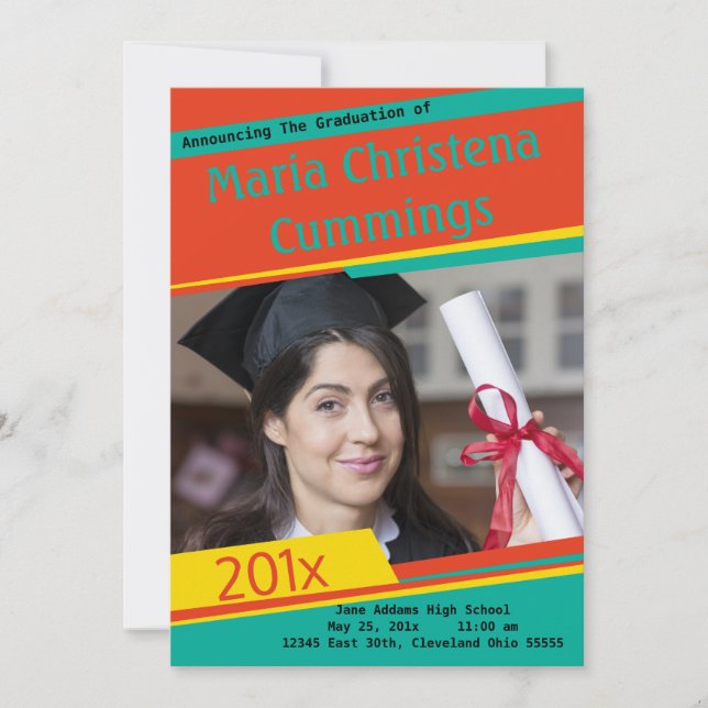 Blocage coloré Faire-part diplômé (Devant)