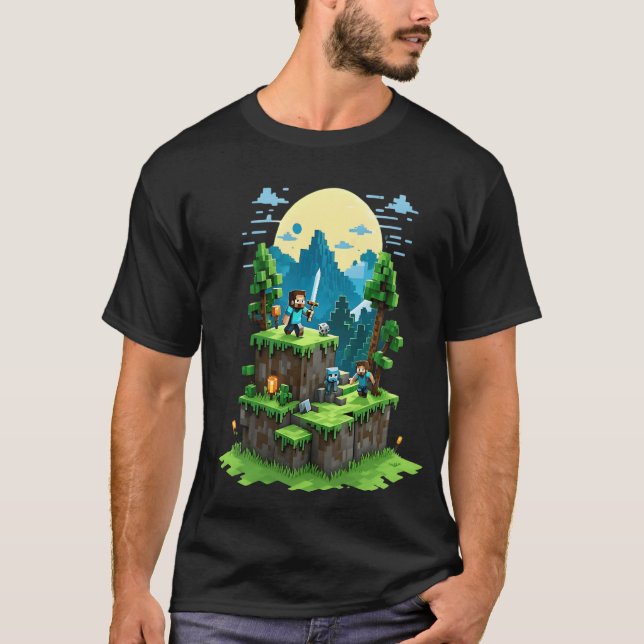 BlockQuest Adventures - Pixel Art Gamer T-Shirt (Devant)