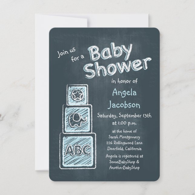 Blocs Bleus Chalkboard Baby shower Invitation (Devant)