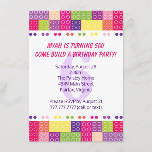 Blocs de construction pour filles Invitations d'an