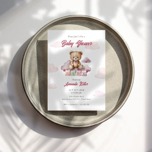 Blocs d'ours rose Baby shower Invitation