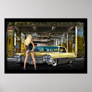 blond, arme, affiche de cadillac