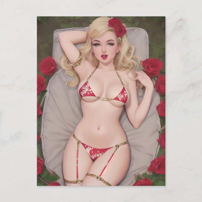 Blond dans une carte postale Bikini rouge (Devant)