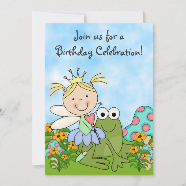 Blond Fairy Princess et Frog Invitation d'annivers (Devant)