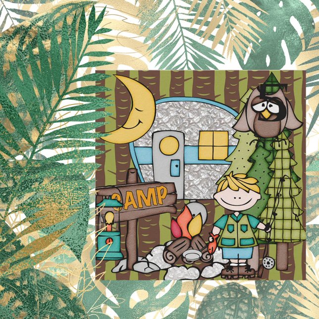 Blond Hair Boy Camping Invitations d'anniversaire (Créateur téléchargé)