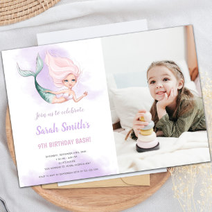 Blond Mermaid Invitations d'anniversaire avec phot