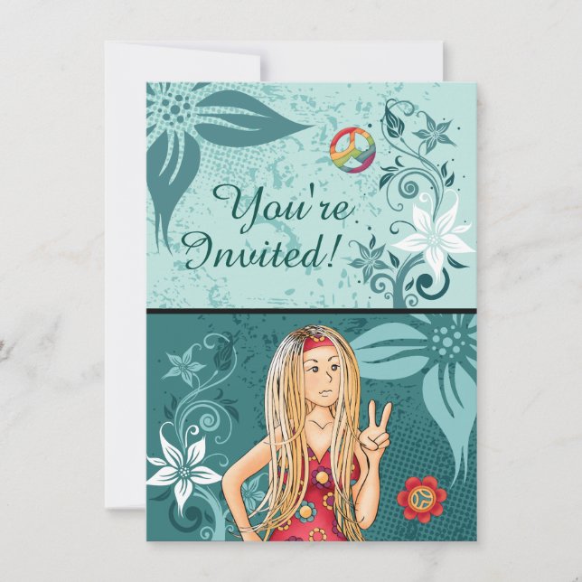 Blond Peace Hippie Girl Invitation Anniversaire (Devant)
